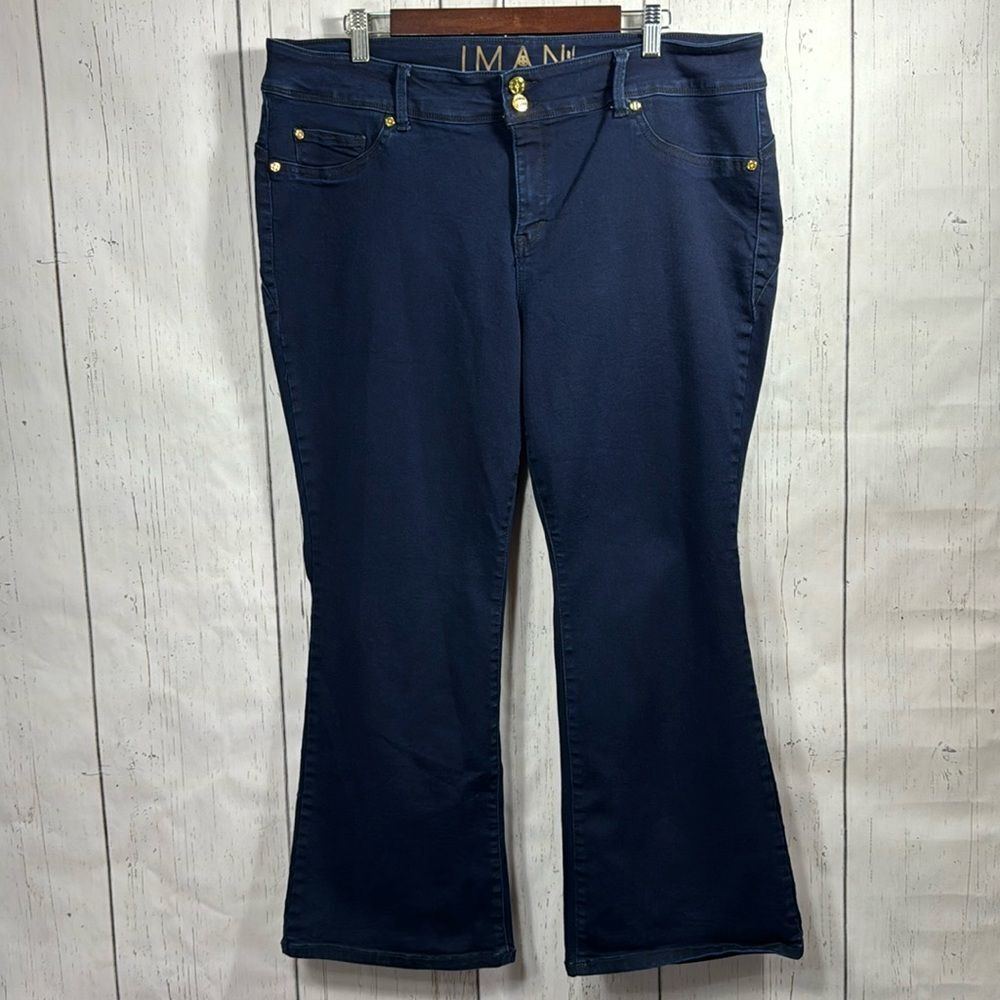 Iman Global Chic Womens Plus 360 Slim Boot Cut Dark Blue Denim Streetwear Jeans